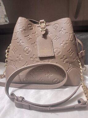 Louis Vuitton Taupe Embossed Monogram Shoulder Bag with Gold Chain